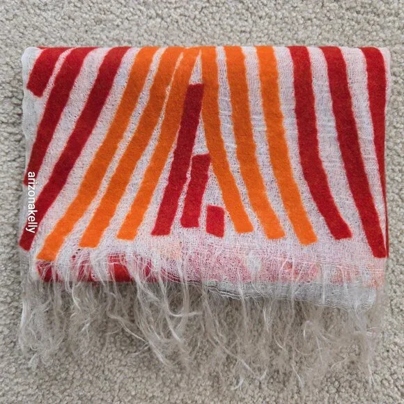 NWOT Zoe Woven Scarf with Vibrant Wool Stripes Red & Orange - Picture 1 of 16